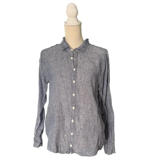 CP Shades Romy Linen Shirt S small chambray blue denim long sleeve button up - Picture 4 of 9